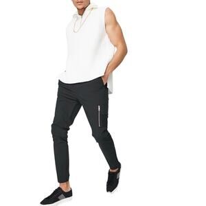 ASOS Design Skinny Black Nylon Elastic Waist Trousers Men's 28x26 Crop